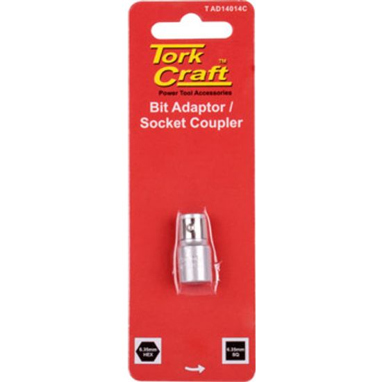 Socket Adaptor Coupler 1/4'f Sq X 1/4'f Hex Carded